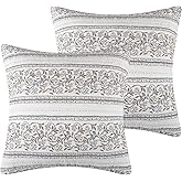 Levtex Home - Adare Taupe - Euro Sham - Striped Floral - Taupe, Grey and Cream - (26x26in.) - No Insert - Cotton