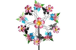 SENFLAME 38" Double Blade Butterfly Wind Spinners Outdoor, Colorful Butterflies Kinetic Outdoor Decor for Patio, Lawn & Garden Decor