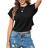 Totatuit Women Cute Cropped T-Shirts Short Sleeve Boxy Crewneck Summer Tee Shirts Basic Solid Workout Gym Tops