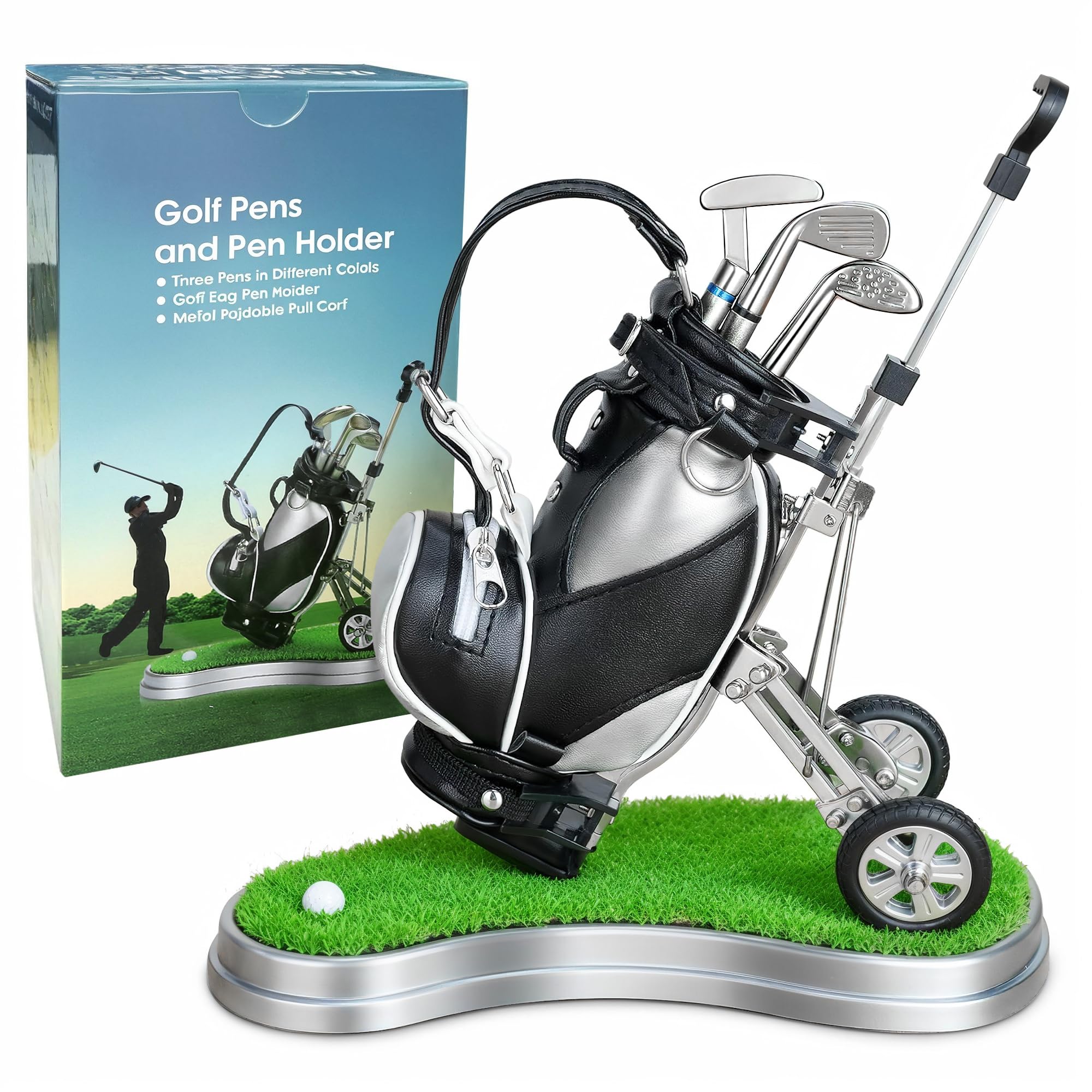 10L0L Golf Pen Holder w/3 Pieces Golf Club Pens Gift Set Golf Race Souvenirs Unique Gifts for Golfer Fans Coworker - Silver + Black