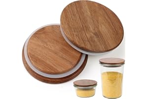2 Pack Lids for Weck Jars 100mm Opening Acacia Tulip Glass Jar Lid with Silicone Airtight Jar Wooden Lids Large 4.25" Reusabl
