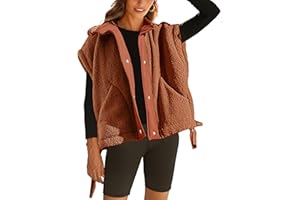GTLIAE Womens Sherpa Fleece Vest Oversized Sleeveless Jacket Casual Outerwear Gilet with Pockets