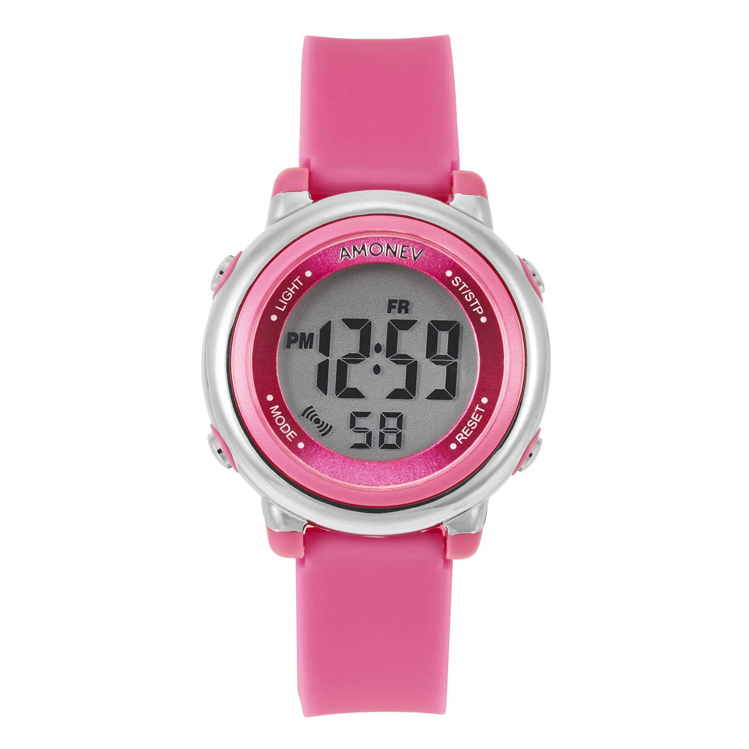 Amonev Children Digital Watches for Boys and Girls, These Kids Sports Outdoor Digital Watch Features Alarm Stopwatch 7 LED Backlight and is 5ATM Waterproof (Pink)