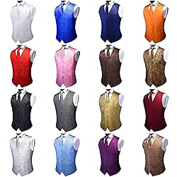 GUSLESON Mens Gold Paisley Suit Vest Tie and Bow