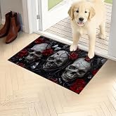 WWUSWYT Skull Roses Doormat 17x29.5 Inch, Gothic Dark Art Indoor Door Mat, Halloween Horror Theme Non-Slip Welcome Rug Gifts for Living Room, Kitchen, Bedroom,Farmhouse Decor