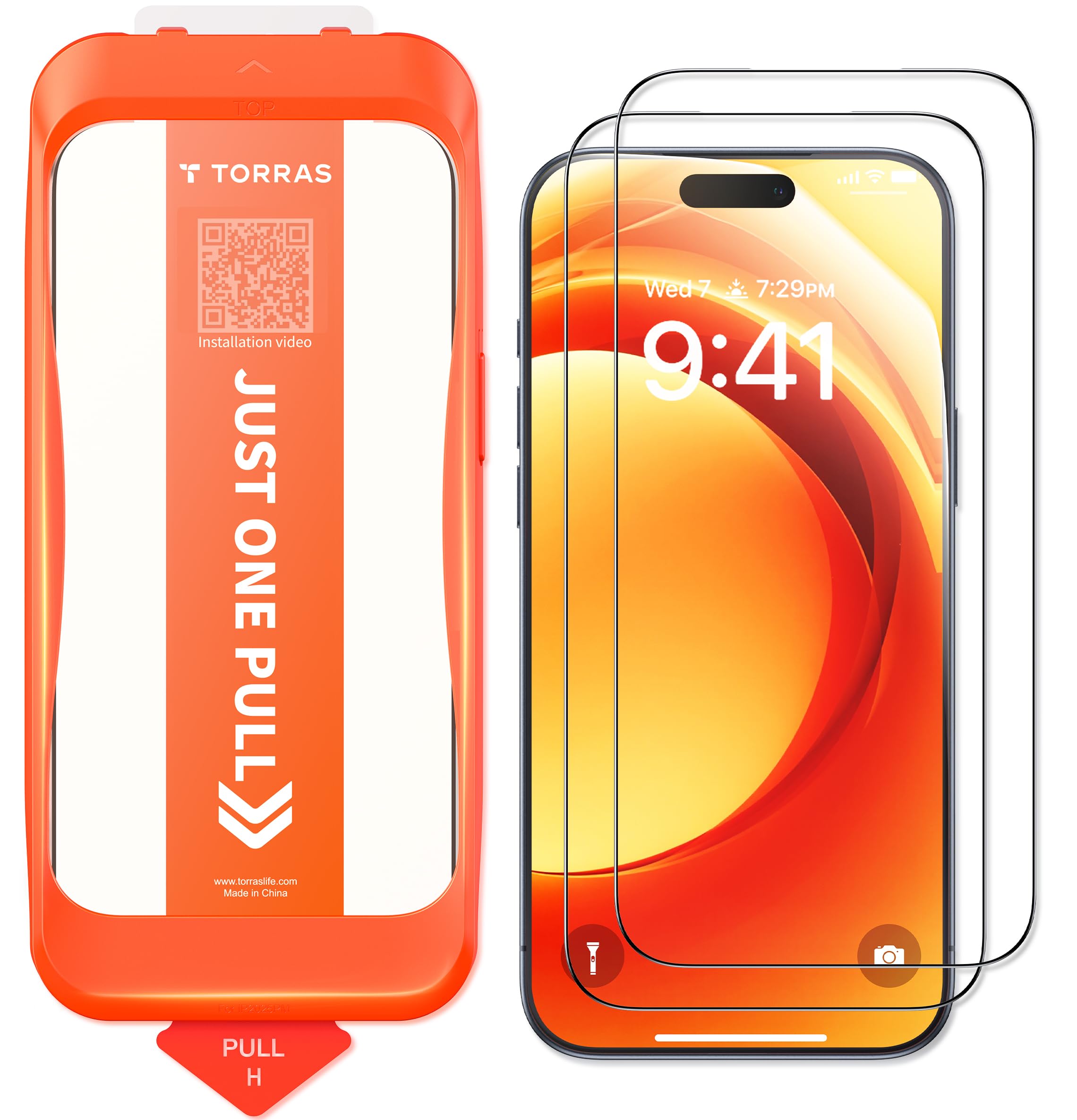 TORRAS [Full Screen Tempered Glass for iPhone 15 Pro Screen Protector 8FT Military Shatterproof, 9H Anti-Scratch, No Bubbles No Dust, Longest Durable Screen Protector for iPhone 15 Pro Glass 2 Pack