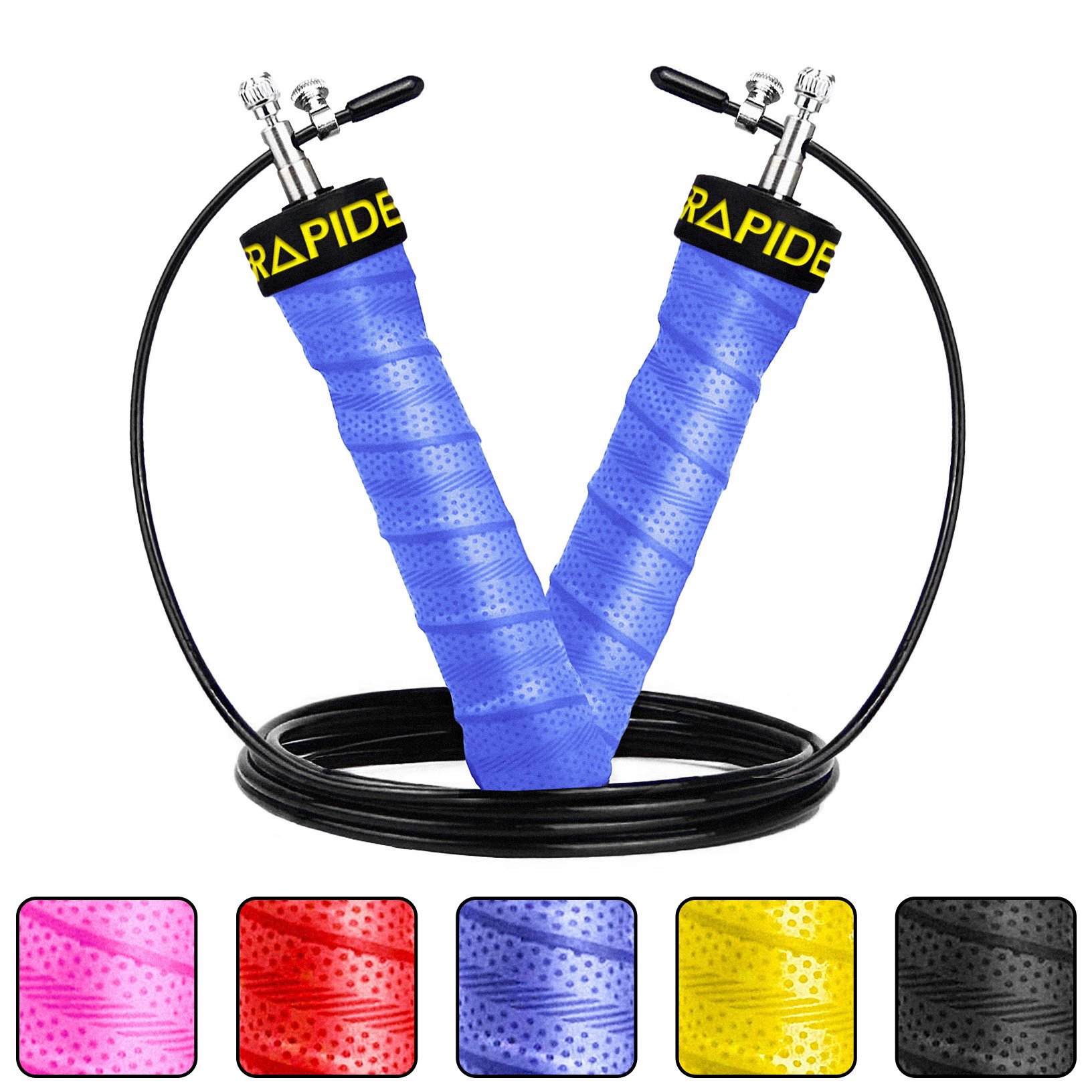 RAPIDE Jump Rope - Adjustable Cable, Rapid Ball Bearings & Anti-Slip Handles - Skipping Rope for Fast Weight Loss & for Exercise, Cardio, Crossfit (BLUE)