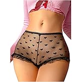 SHENHE Women's Sexy See Through Boyshorts Underwear Heart Mesh Ruffle Sheer Panty