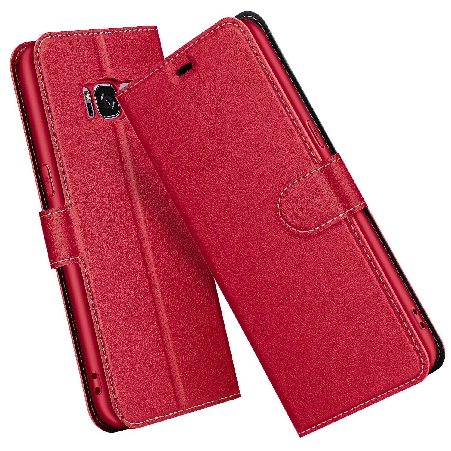 ELESNOW Phone Case for Samsung Galaxy S8, Flip Wallet PU Leather Card Holder with RFID Blocking Magnetic Closure Stand Cover for Samsung Galaxy S8 (Red)