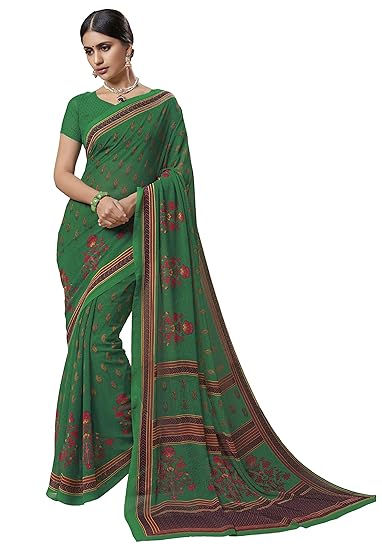 Womens Green Georgette Printed Saree And Blouse Material_RKSCSU35113