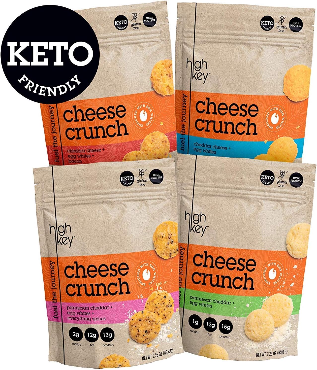 HighKey Snacks Keto Mini Cookies – Chocolate Chip, Pack of 3, 2.25oz Bags – Keto Friendly, Gluten Free, Low Carb, Healthy Snack - Sweet, Diet Friendly Dessert (Cheese Variety ( 4 Count))