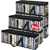 PUTNATRUE DVD Blu-ray Storage Case, Set of 6 Clear DVD Storage Boxes with Handles, Stackable Bags Holds Up to 240 DVDs (40 Each), Also Ideal for Video Gamse Cases, CDs