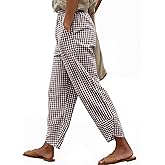 ANRABESS Womens Striped Gingham Pants Summer Lounge Cute PJ Bottom Plaid Pants Casual Wide Leg Beach Trouser with Pockets