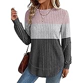 OFEEFAN Tunic Tops for Women Loose Fit Dressy Long Sleeve Shirts Womens Sweaters Crew Neck Fall Clothing with Curved Hem