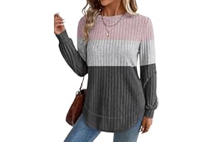 OFEEFAN Tunic Tops for Women Loose Fit Dressy Long Sleeve Shirts Womens Sweaters Crew Neck Fall Clothing with Curved Hem