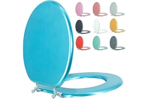 BLOFDE Round Toilet Seat Wood Toilet Seat Prevent Shifting with Zinc Alloy Hinges American Standard Size Toilet Seat Easy to Install also Easy to Clean(Round,Sparkling Sapphire Blue)