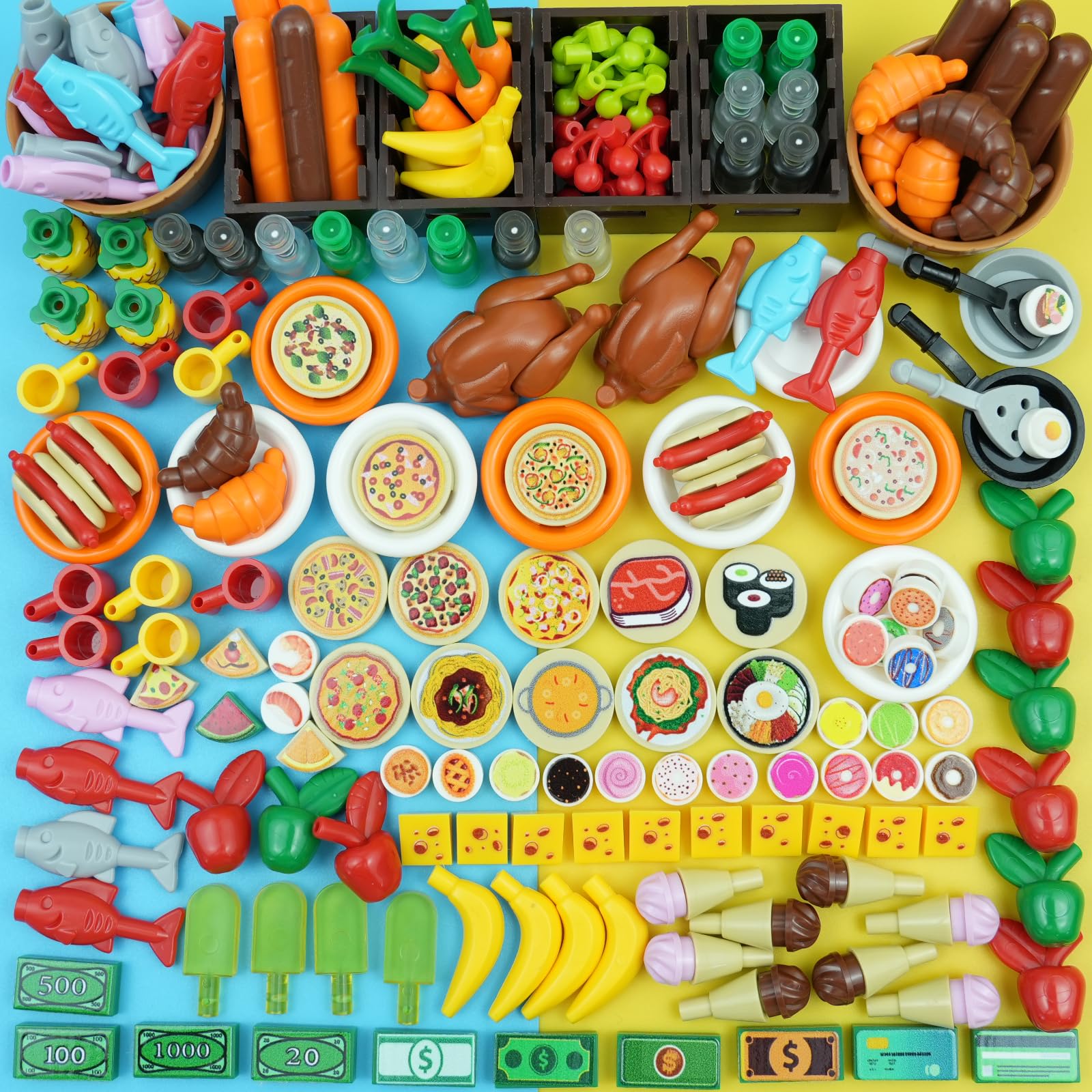 Photo 1 of 220pcs City Food Accessories Building Block, Friends-People Picnic Toys, Kitchen Restaurant Comida DIY Pieces, Fruit-Pizza-Cheese-Ice Cream-Turkey Parts, Money Bricks for Extra Set