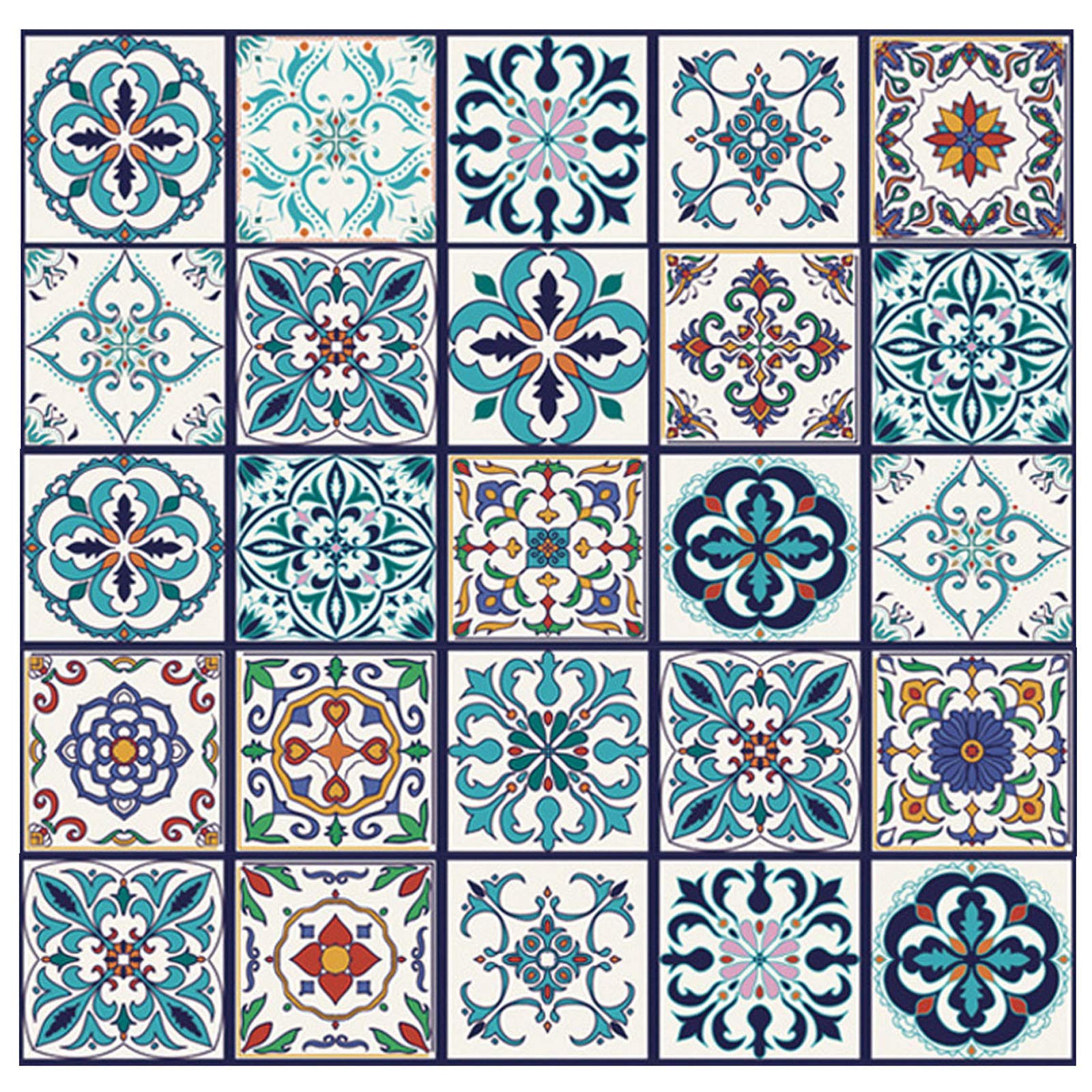 25pc Tile Stickers,Retro Traditional Wall Tile Transfers Stickers Self-Adhesive Peel and Stick Waterproof Kitchen Bathroom DIY Backsplash (6x6in,15x15cm)