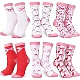 Glitopper 6 Pairs Pink Bow Socks for Women Cute Coquette Crew Socks Women Novelty Gifts Coquette Party Favors for Sister Friend Teacher Mother Nurse Novelty Stocking Us Size 6-12