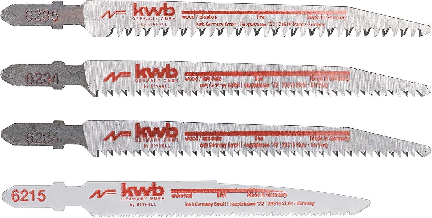 Original Einhell 4-Piece Saw Blade Set for Jigsaws (T-Shank, for Wood and Metal Accessories for Jigsaws Ideal for Cordless Devices)