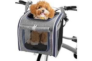 Dog Bike Basket, Expandable Foldable Soft-Sided Dog Carrier, Bike Dog Carrier with Internal Storage Pocket, Dog Backpack Carr