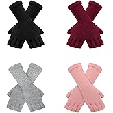 Premillow Fingerless Gloves, Half Finger Womens Winter Gloves, Lengthen Wrist Warm Stretchy Winter Gloves for Women Men