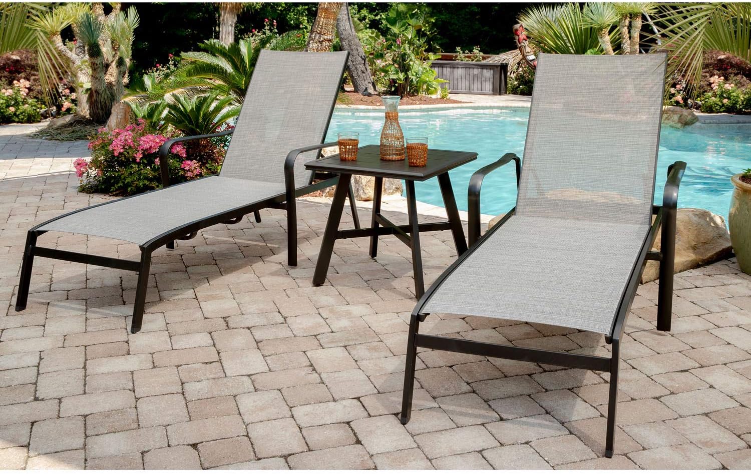 Hanover FOXCHS2PC-GRY Foxhill 2-Piece All-Weather Grade Aluminum Chaise Lounge Chair Set Commercial Outdoor Furniture, Gray/Gunmetal : Garden & Outdoor