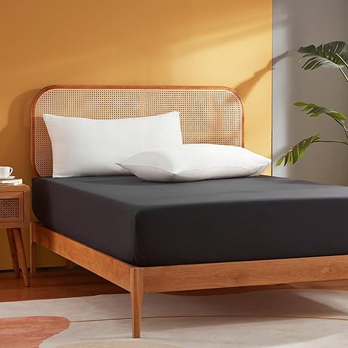 Sonive Super King Fitted Sheet, Easy Care 30 cm Deep Brushed Microfibre Elastic Black Fitted Bed Sheets, 180 x 200 + 30cm