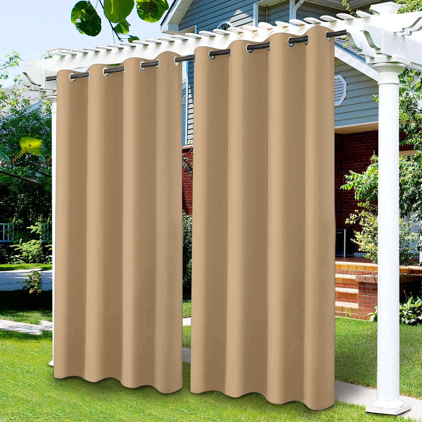 LiveGo Outdoor Patio Curtains, Blackout Waterproof Curtains Thermal Insulated Outdoor Garden Curtains for Porch/Pergola/Yard/Sliding Door/Arbor (Beige, 52 * 94inch)