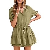 Simplee Womens Cute Summer Rompers - Casual V Neck Short Sleeve Ruffle Boho Romper Dresses Beach Outfits