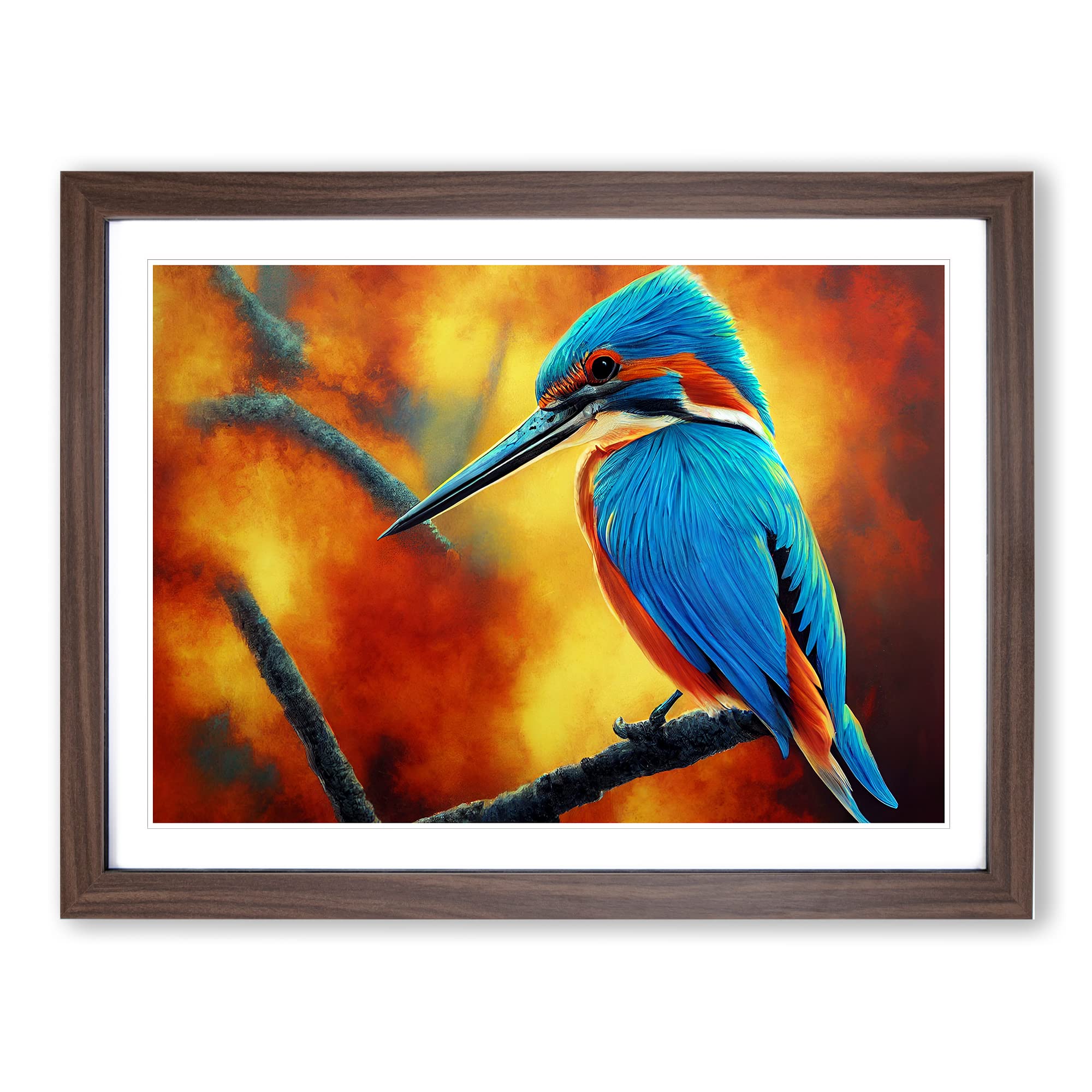 Amazing Kingfisher Bird Framed Print | A4 Walnut Framed Wall Art | Ready to Hang | Modern Nature Picture | Living Room Bedroom Lounge Office