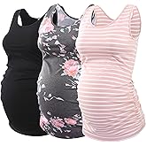 Ecavus 3PCS Womens Layering Maternity Tank Top Pregnancy Shirt Scoop Neck Sleeveless Ruched Vest