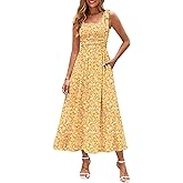 Zattcas Womens 2026 Summer Spaghetti Strap Floral Maxi Dress with Pockets Smocked Flowy Long Beach Vacation Sundresses