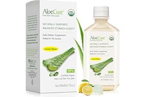 AloeCure USDA Organic Aloe Vera Juice Lemon Flavor - Made Within 12 Hours of Harvest - Natural Digestive Supplement for Balanced Stomach Acidity - Support Digestive and Immune Health - 1 Btl x 16.7oz