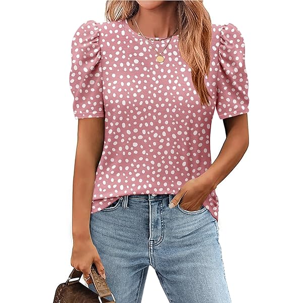 Y's 23PRE DOT PRINT ROUND NECK Ｔ2 Casual Round Neck Basic Polka Dot Print Long Sleeves Comfy T