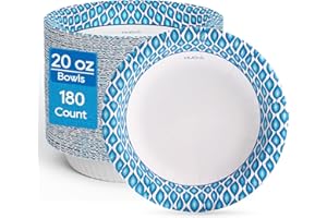 MUCHII 20 Oz Paper Bowls 180 Count Disposable Bowls, Printed Soak Proof Large Bowls for Breakfast, Lunch, and Dinner Meals