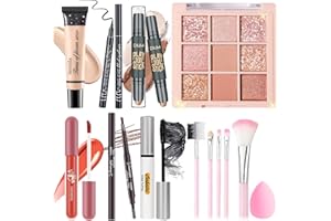 YBUETE Makeup Set Kit for Women Girls Teens, Makeup Present Set, Includes 9 Color Eyeshadow, Counter Stick, Foundation, Eyebrow Pencil, Eyeliner, Mascara, Lip Gloss, 5Pcs Brushes, Sponge