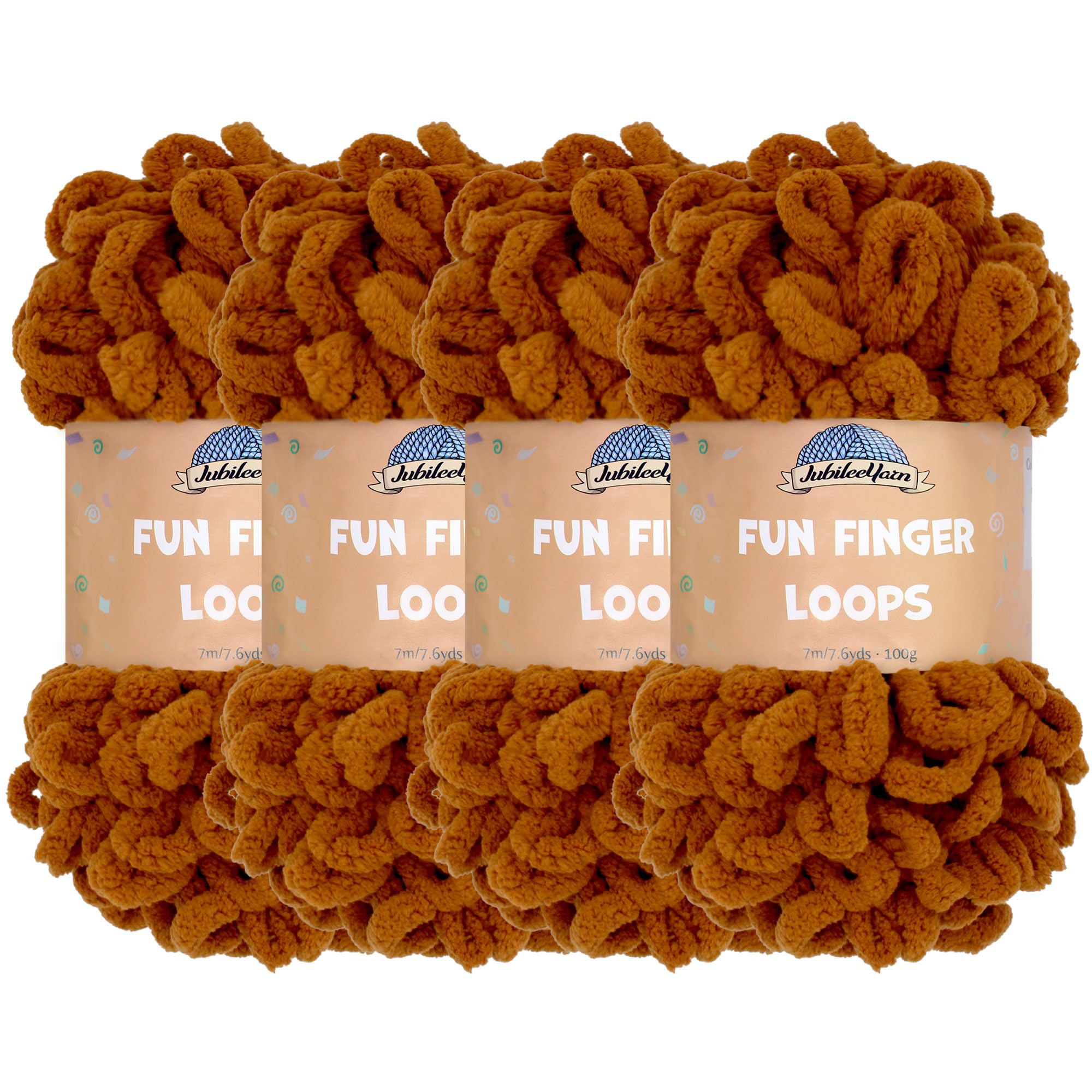 JubileeYarn Fun Finger Loops Yarn - Polyester Jumbo Weight Loop Yarn - 100g/Skein - Hickory - 4 Skeins