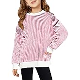 Haloumoning Girls Striped Pullover Sweaters Chenille Crew Neck Cable Knit Tops 5-14 Years