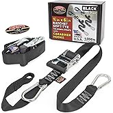 PowerTye 1.5in x 6.5ft Heavy Duty Ratchet Tie-Down Straps with Soft-Tye and Carabiner Hooks - 1,000 lb Working Load Limit / 3,000 lb Breaking Strength - Made in USA - Black/Black Pair