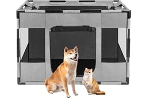 Guulan Portable Pet Playpen, Oxford Fabric Puppy Playpen, Breathable Pet Pen for Dog, Cat, Rabbit, Tent Crates Cage for Indoor/Outdoor, Top and Bottom with Zipper (M Grey)