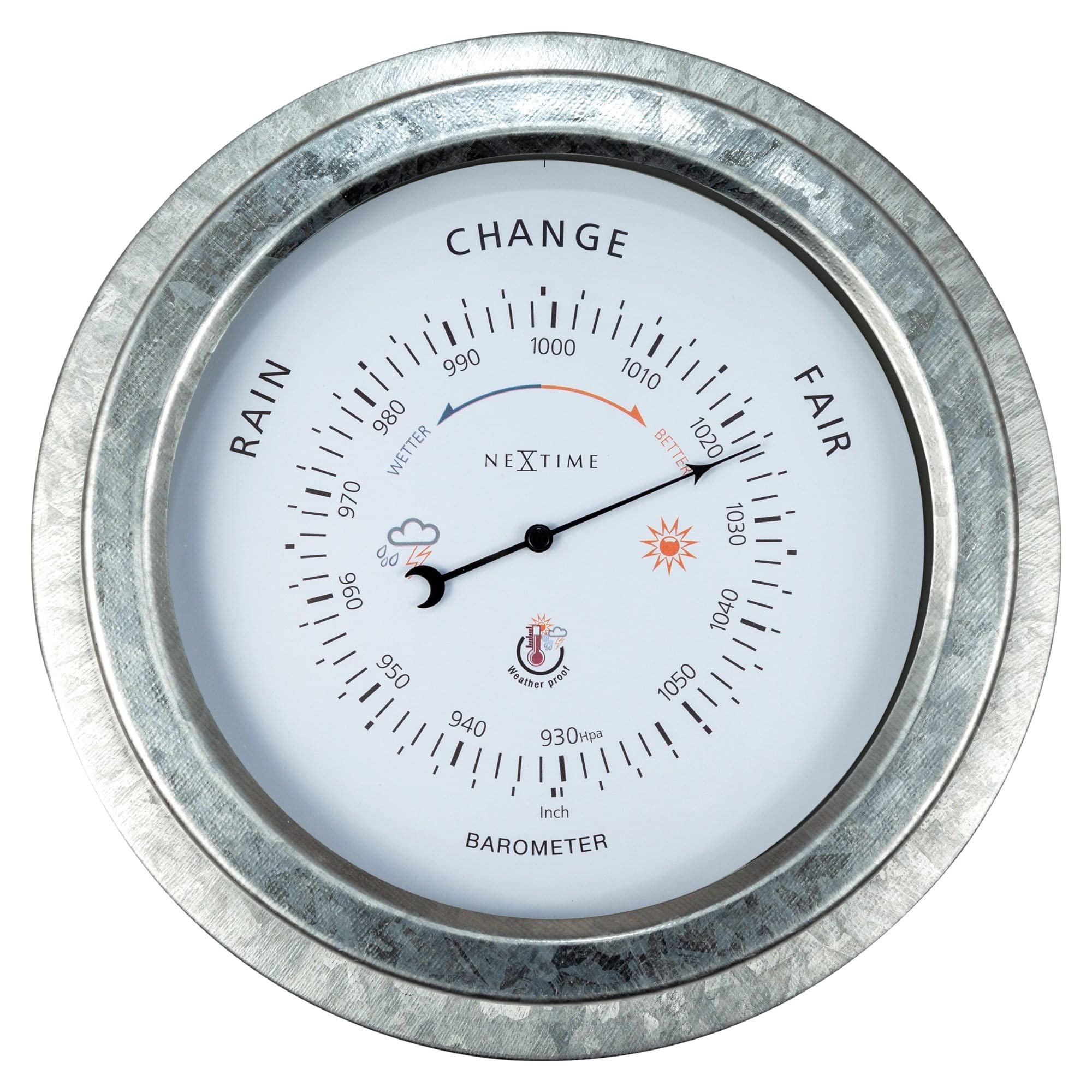 NexTime Outdoor Barometer - 22 cm Ø - Galvanized metal - Orchid