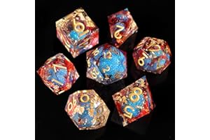 Liquid Core DND Dice Set 7pcs, Resin Sharp Edged Polyhedral Dice for Dungeons and Dragons, Handmade RPG D20 D12 D10 D8 D6 D4 