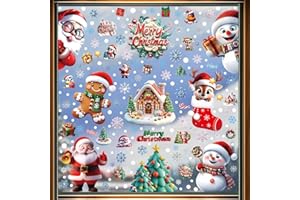 9 Sheet 263PCS Christmas Window Clings, Double-Sided Xmas Window Stickers, PVC Window Ornaments, Snowflake Reindeer Navidad D