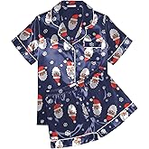 Ekouaer Womens Silk Satin Pajama Sets Soft Short Sleeve Button Down Sleepwear Top and Shorts 2 Piece Pjs Lounge Set