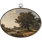 JQF Vintage Rustic Farmhouse Oval Wall Decor, French Country Landscape Oval Canvas Wall Art, Retro Farm Life Countryside Framed Prints Hanging Decor for Home Bedroom Living Room, 11.5x8.5 Inch