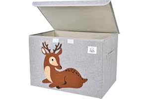 CLCROBD Foldable Large Kids Toy Chest with Flip-Top Lid, Collapsible Fabric Animal Toy Storage Organizer/Bin/Box/Basket/Trunk for Toddler, Children and Baby Nursery (Deer)