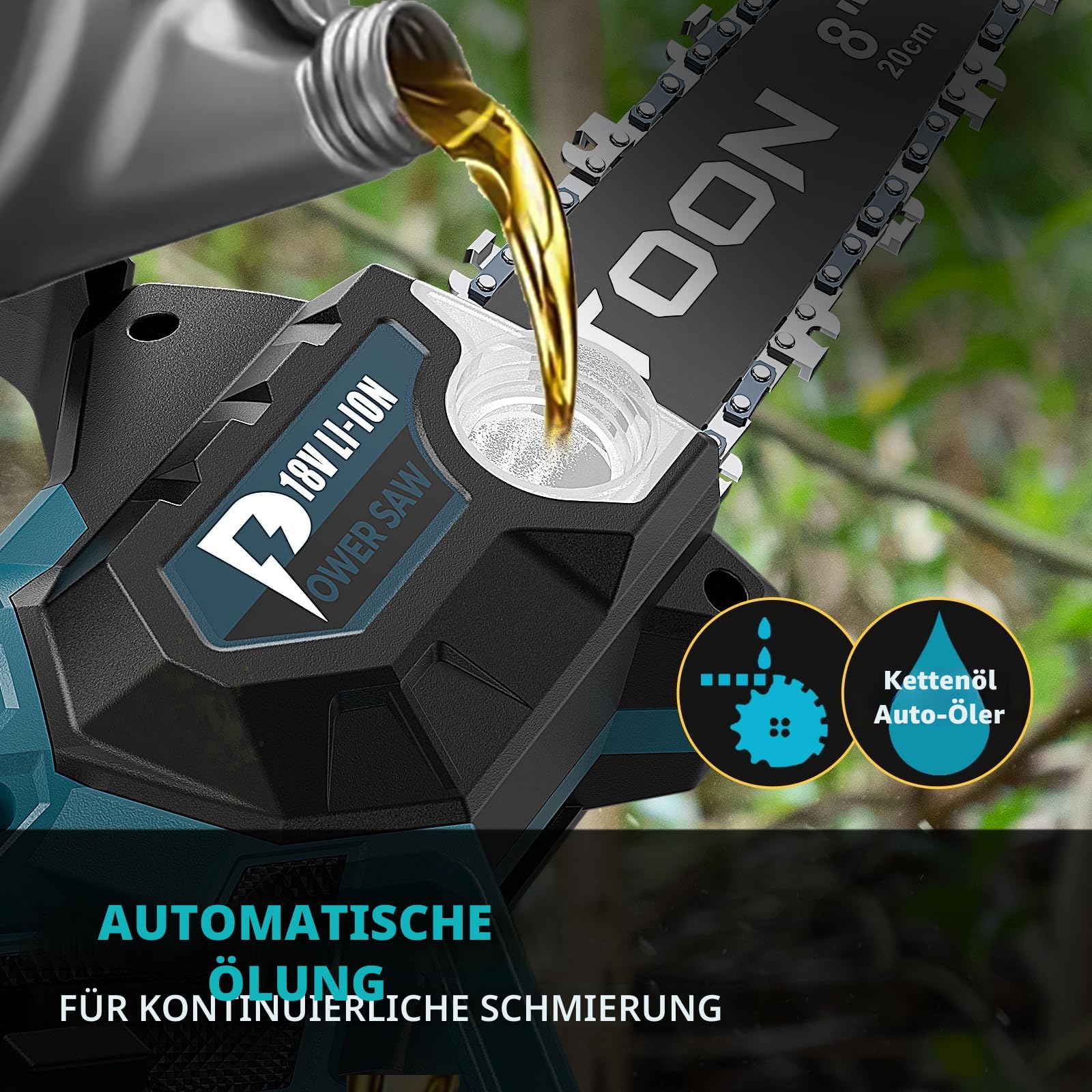 8-Zoll Kettensäge für Makita 18V Akku, automatischer Öler, bürstenlose 6-Zoll und 8-Zoll Akku Baumsäge, batteriebetriebene Mini-Kettensäge zum Holzschneiden und Baumbeschneiden (nur Werkzeug) 4