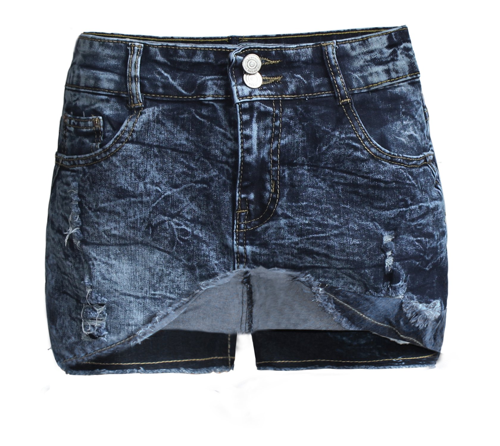 Goddess Area Women\'s Casual Mid Waisted Distressed Ripped Stretch Denim Shorts Jeans (11, Blue)