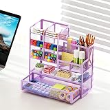Marbrasse Mesh Desk Organiser Multifunctional Pen Holder Purple 26x23x10 cm view 3